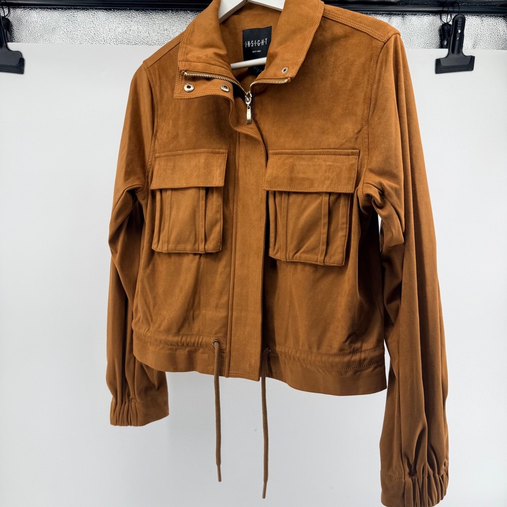 Insight New York Amber Faux Suede Utility Jacket Tan Brown Size 8 BCJ1833A